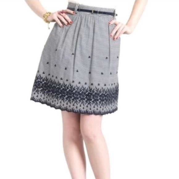 KATE SPADE LAWSON BLUE STRIPED AND EMBROIDERED SKIRT - Picture 1 of 8